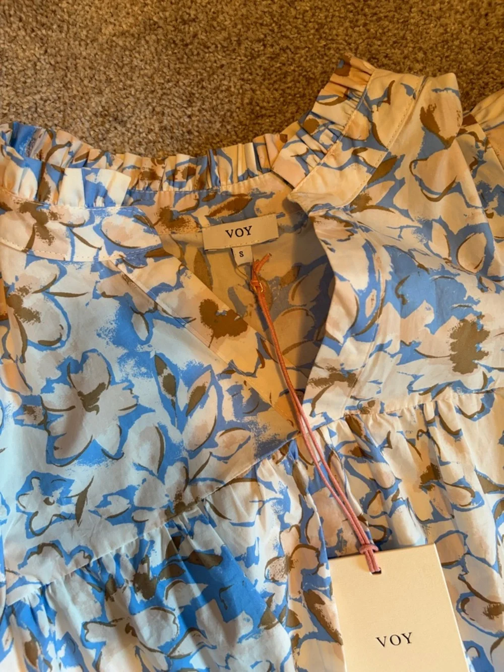 NWT Womens Blue and Cream Floral Tiered Dress - Picture 4 of 4